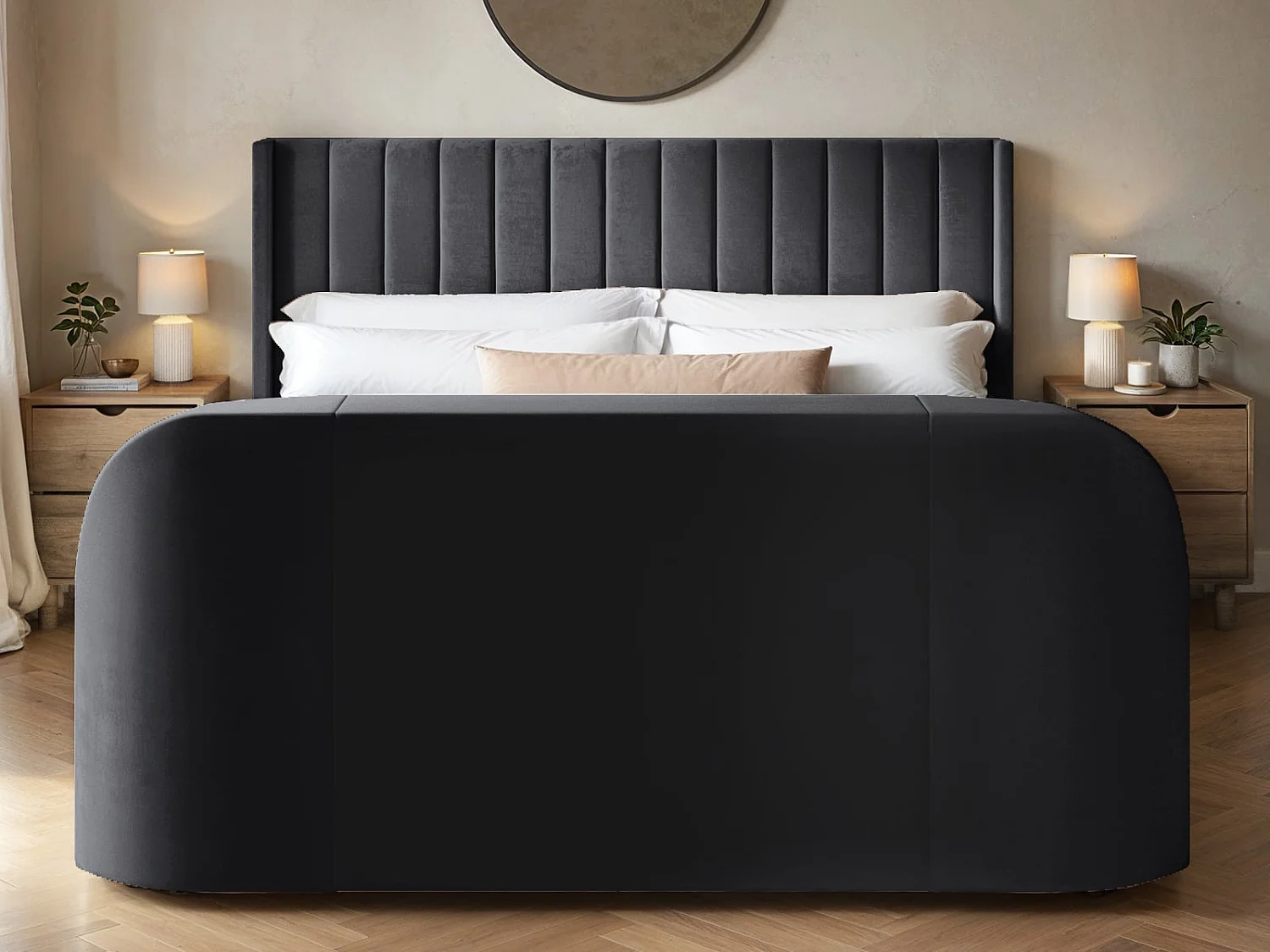 Flair Fallon TV Side Lift Ottoman Bed Charcoal Velvet Super King