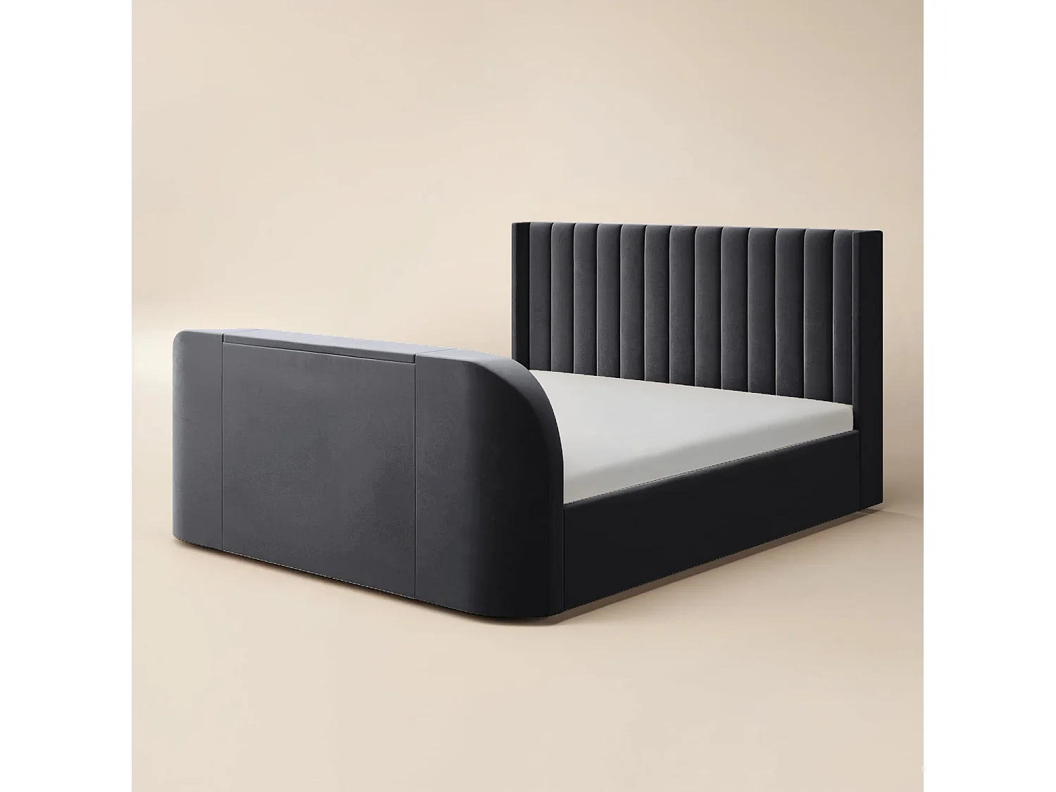 Flair Fallon TV Side Lift Ottoman Bed Charcoal Velvet Super King