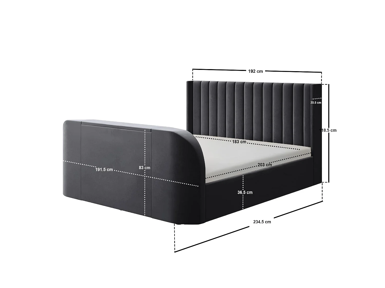 Flair Fallon TV Side Lift Ottoman Bed Charcoal Velvet Super King