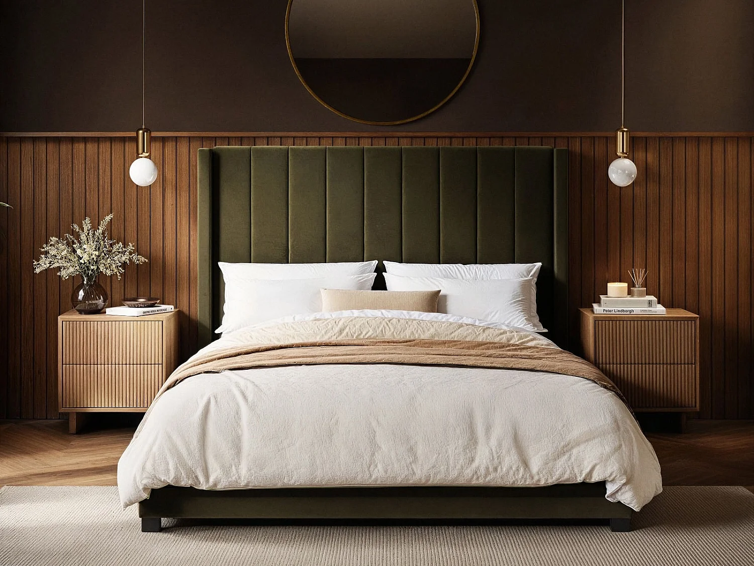Flair Tiggy Ottoman Bed with Winged Headboard Khaki Velvet Kingsize