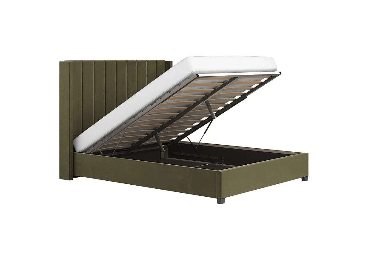 Flair Tiggy Ottoman Bed with Winged Headboard Khaki Velvet Kingsize