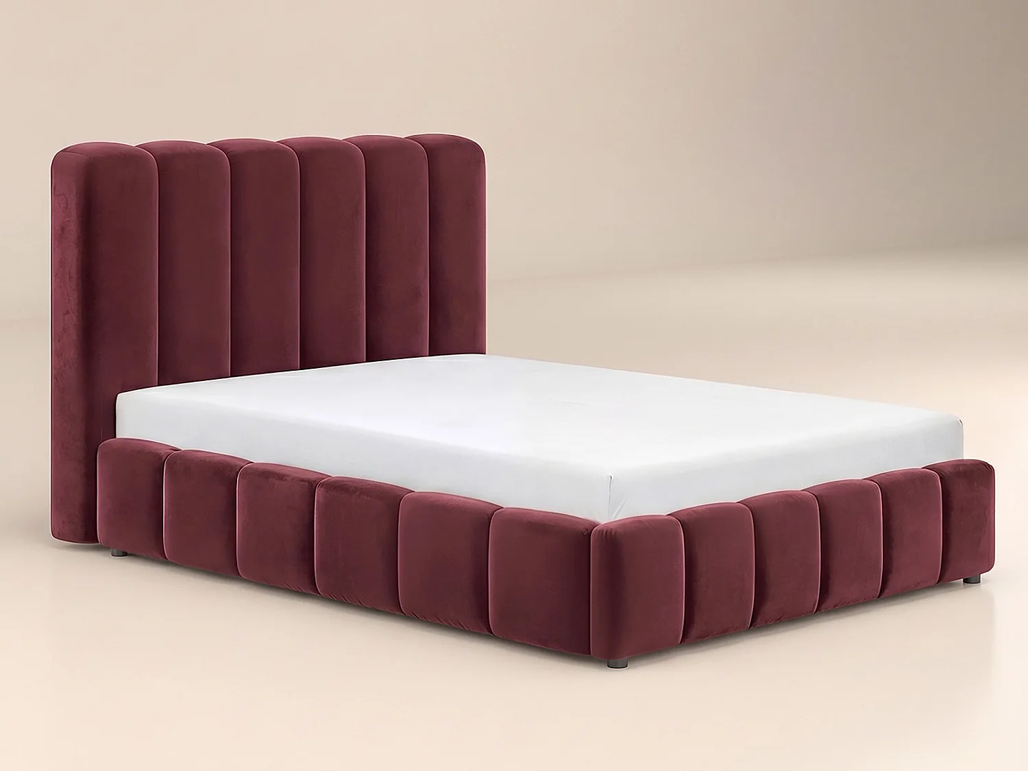 SOLACE+CO Emilie Ribbed Kingsize Ottoman Bed Burgundy Velvet