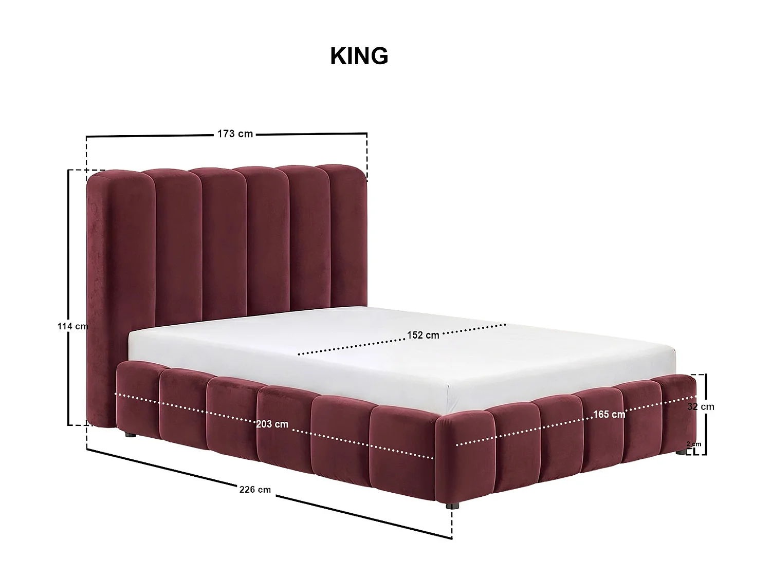 SOLACE+CO Emilie Ribbed Kingsize Ottoman Bed Burgundy Velvet