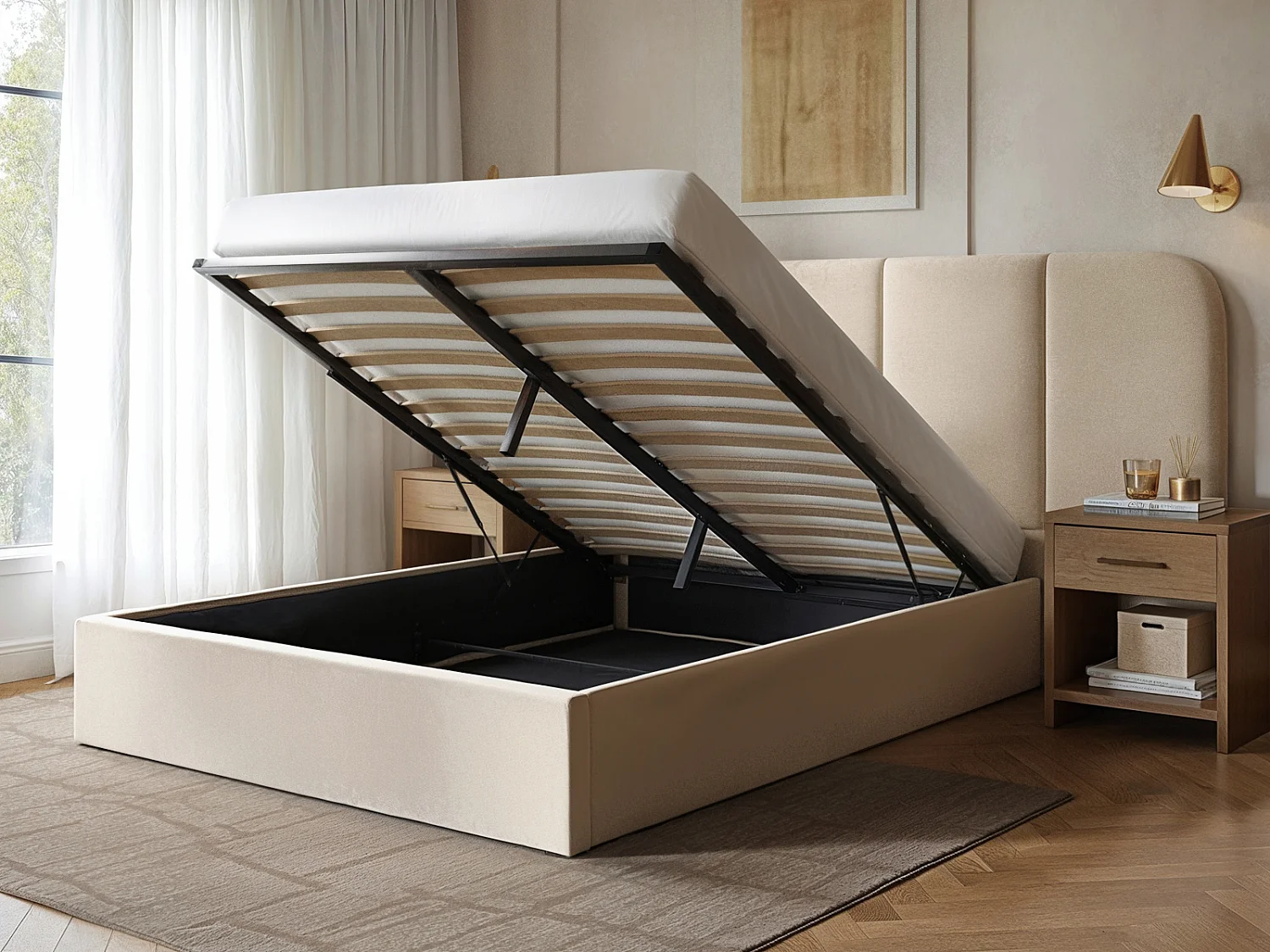 SOLACE+CO Sienna Hotel Ottoman Bed Cream Velvet Kingsize