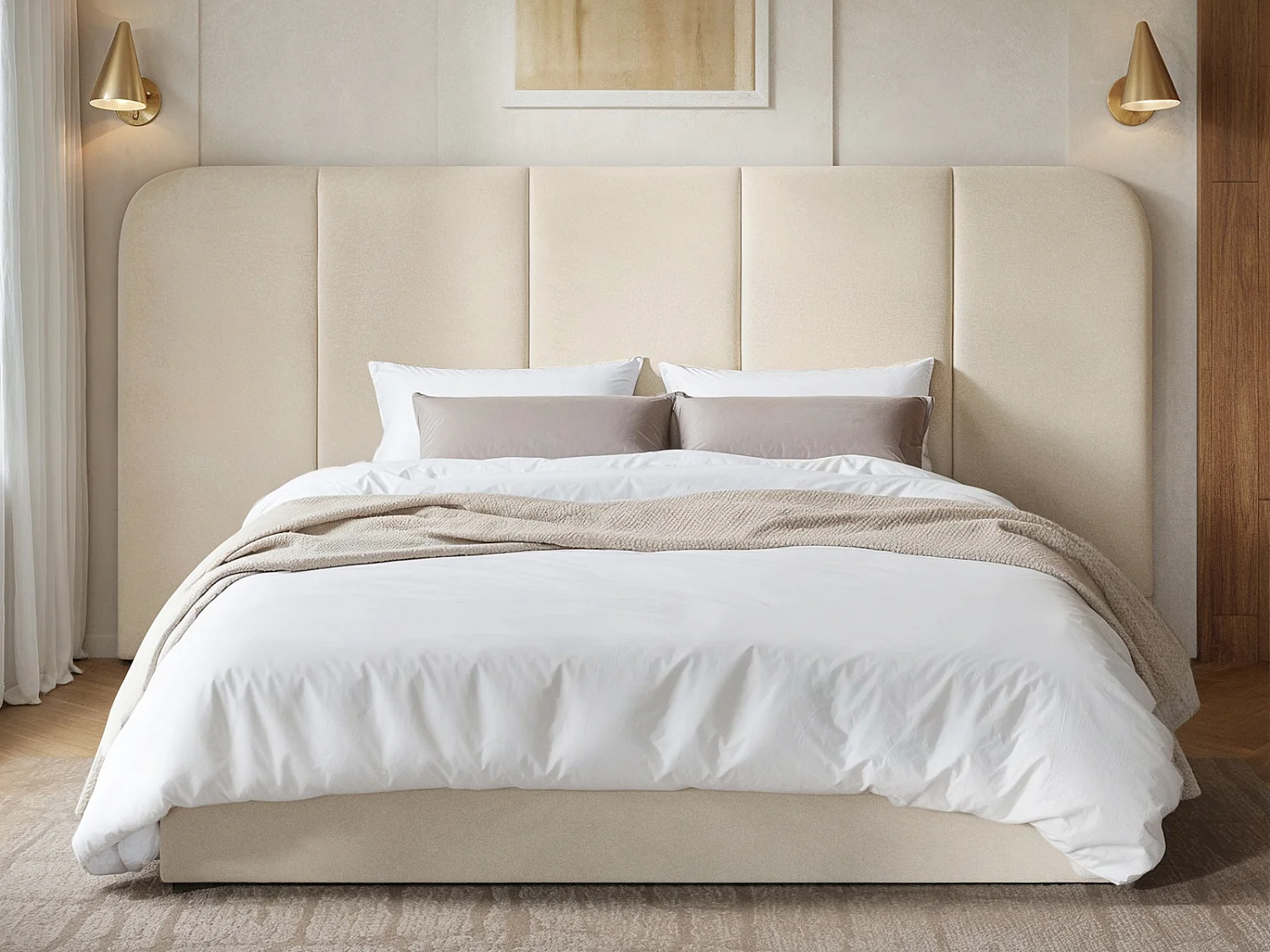 SOLACE+CO Sienna Hotel Ottoman Bed Cream Velvet Kingsize