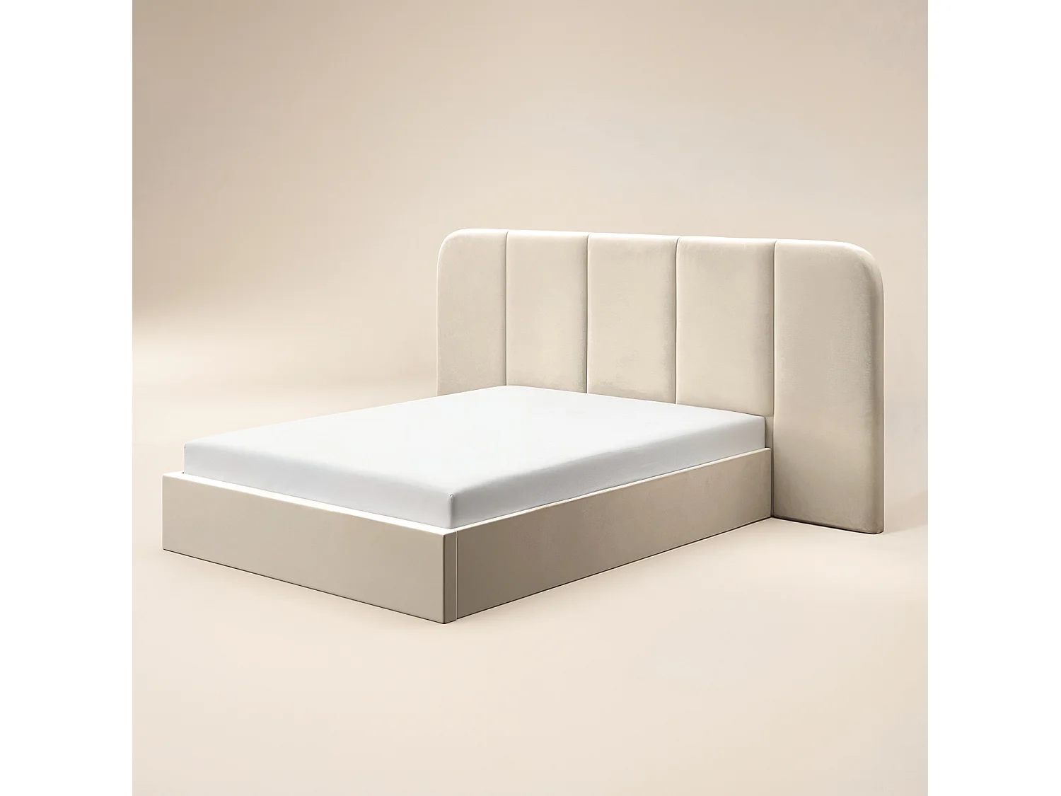 SOLACE+CO Sienna Hotel Ottoman Bed Cream Velvet Kingsize