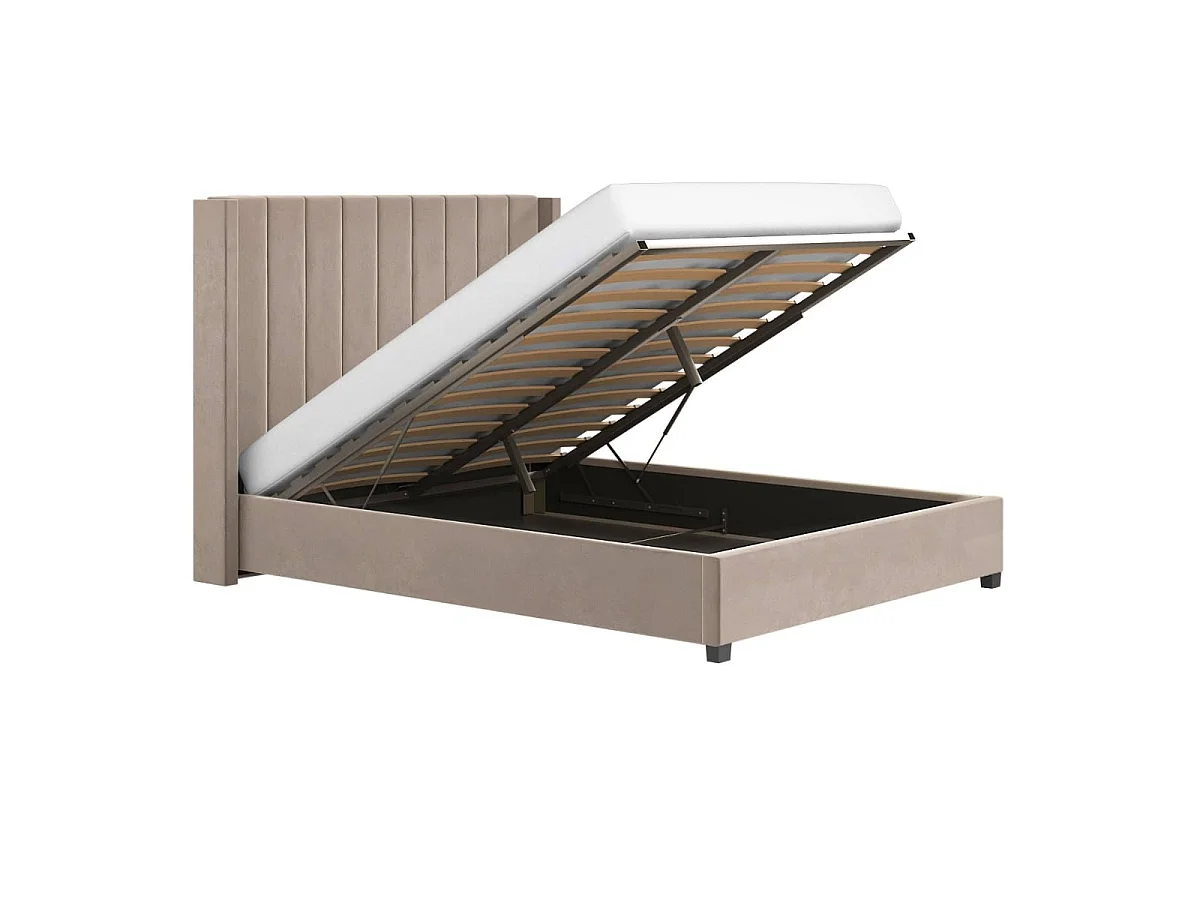 Flair Tiggy Ottoman Bed with Winged Headboard Beige Velvet Kingsize