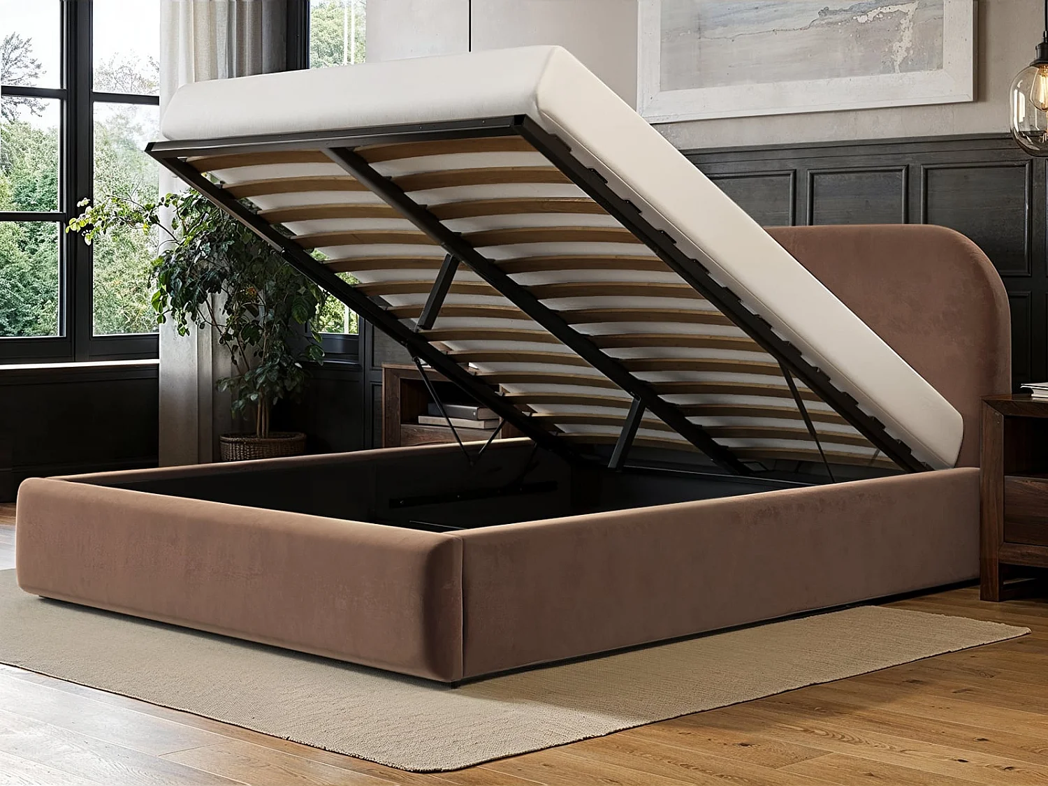 Flair Alba Chocolate Velvet Ottoman Bed Kingsize
