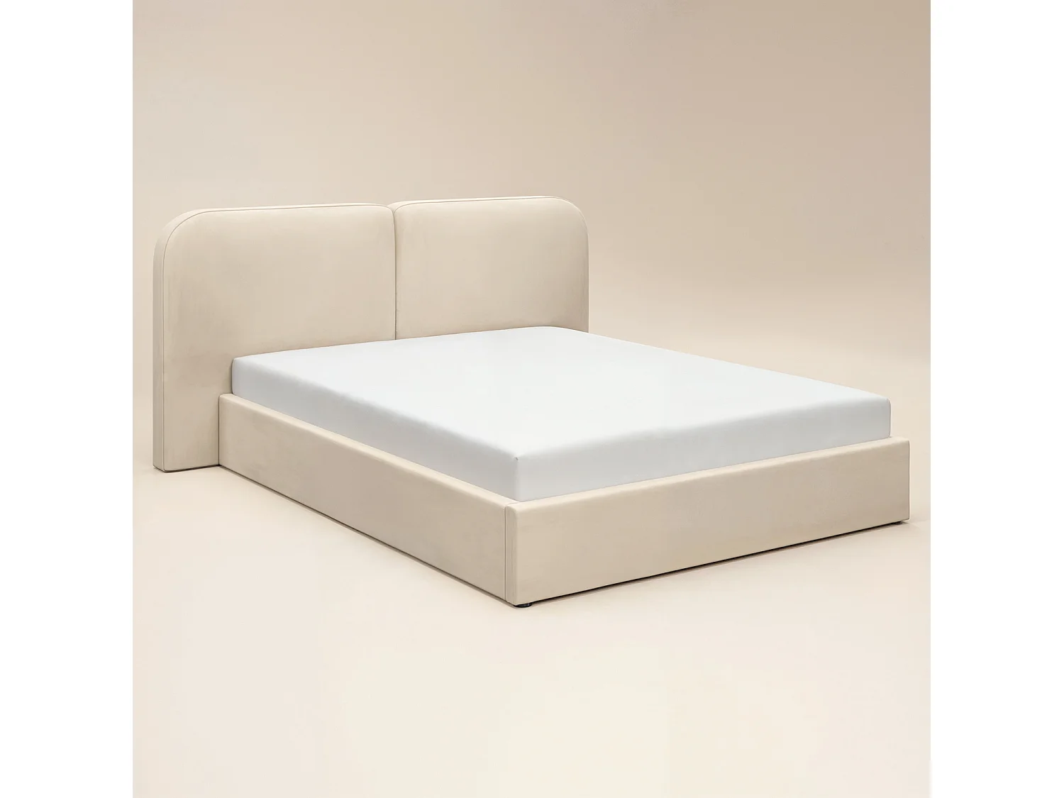 SOLACE+CO Lena Kingsize Velvet Ottoman Bed Beige Velvet