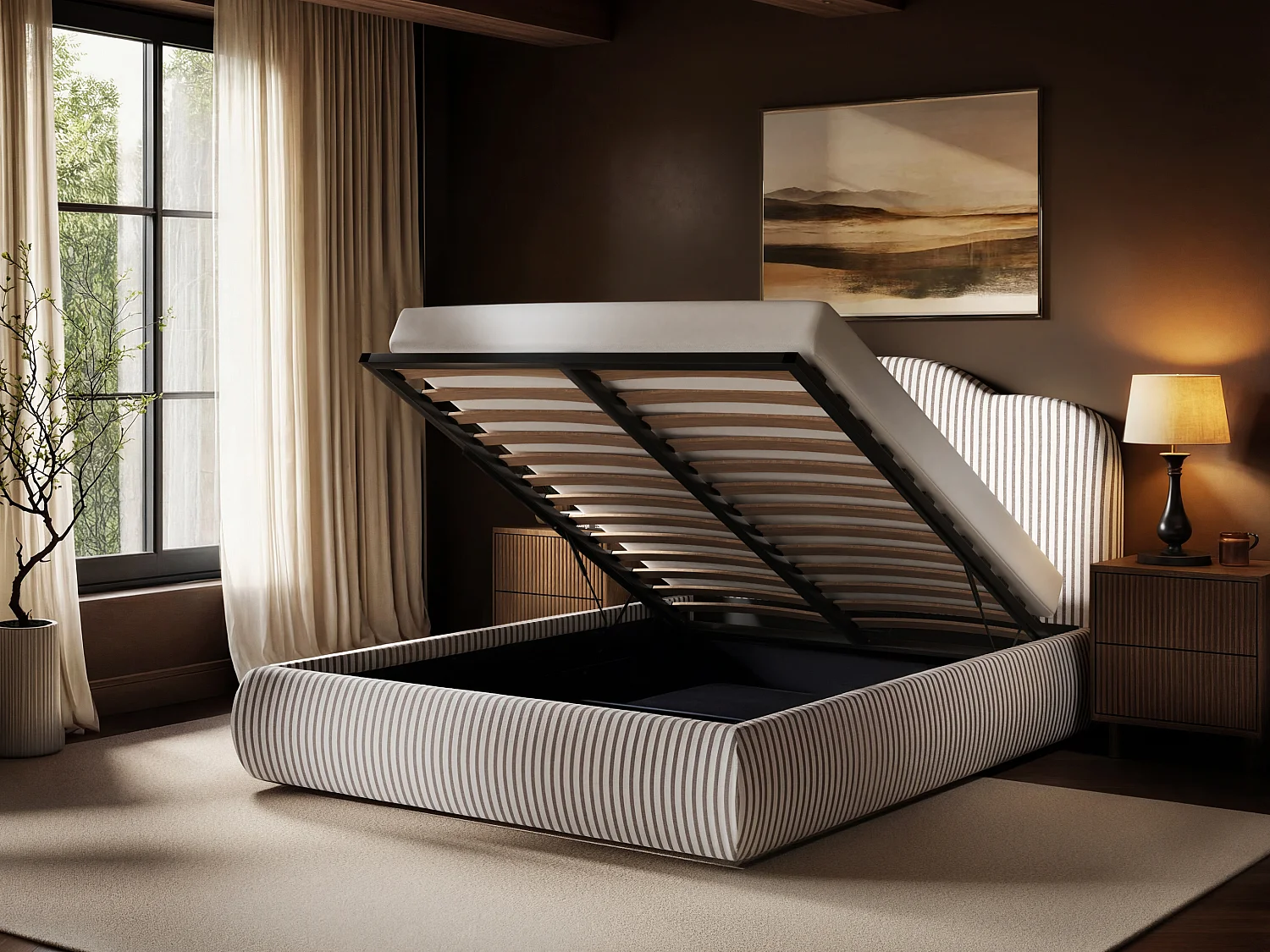 SOLACE+CO Skylynn Cloud Ottoman Kingsize Bed Brown