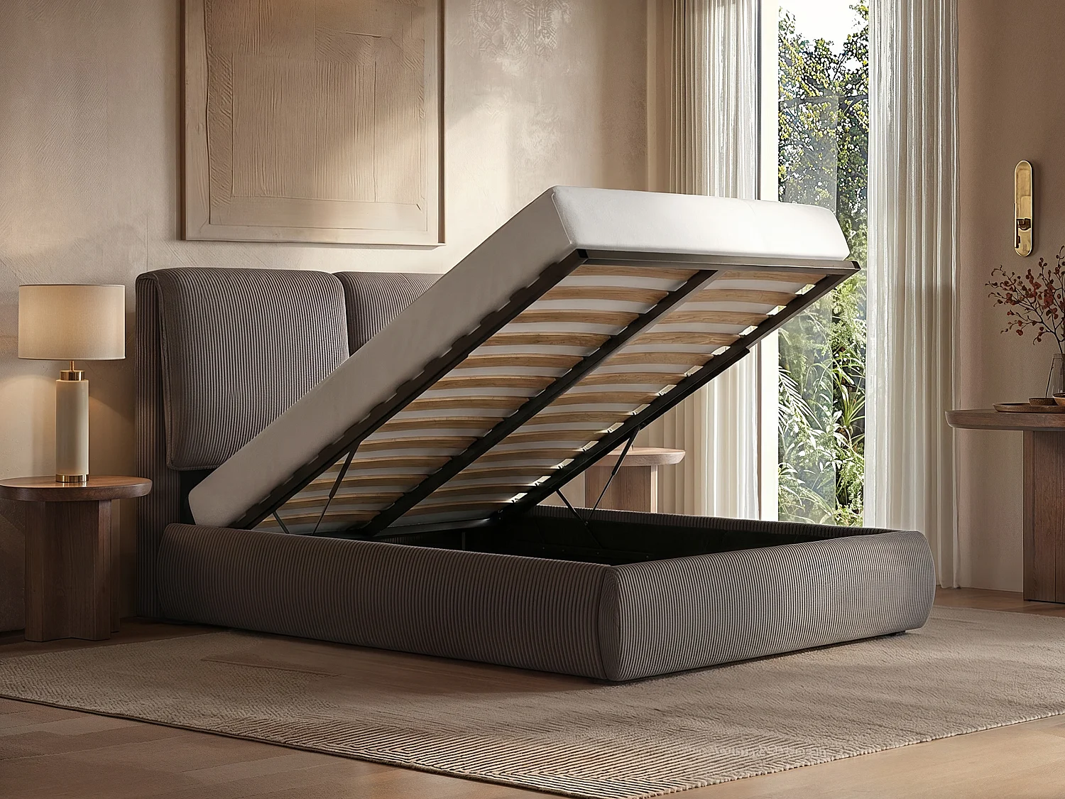 SOLACE+CO Lydia Kingsize Ottoman Bed Brown
