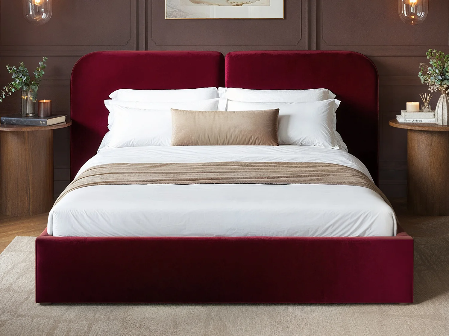 SOLACE+CO Lena Kingsize Velvet Ottoman Bed Burgundy
