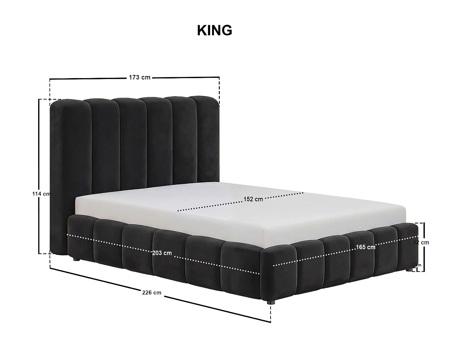 SOLACE+CO Emilie Ribbed Kingsize Ottoman Bed Black Velvet