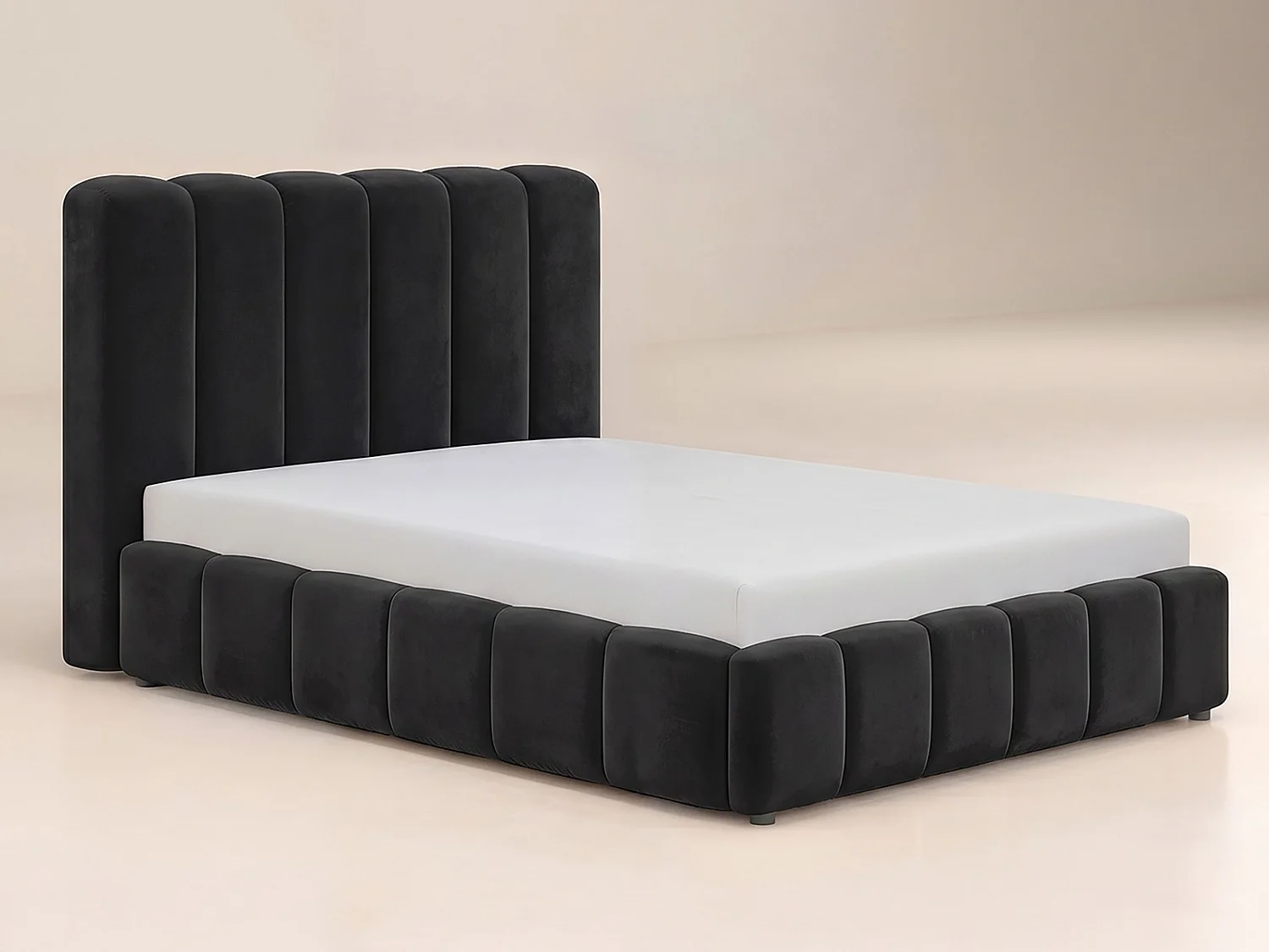 SOLACE+CO Emilie Ribbed Kingsize Ottoman Bed Black Velvet
