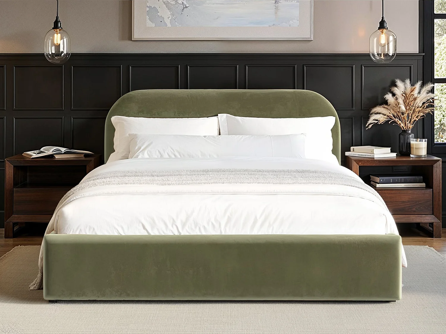 Flair Alba Ottoman Bed Khaki Green Velvet Kingsize