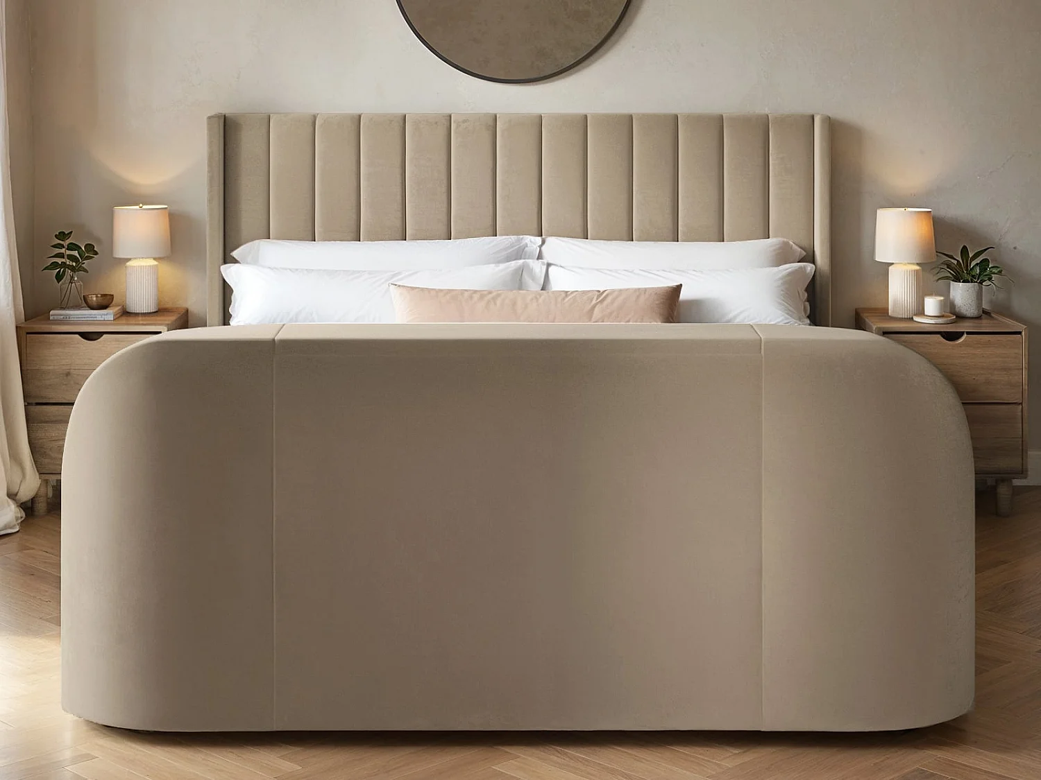 Flair Fallon TV Side Lift Ottoman Bed Beige Velvet Super King