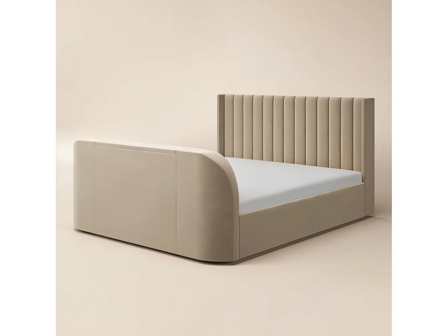 Flair Fallon TV Side Lift Ottoman Bed Beige Velvet Super King