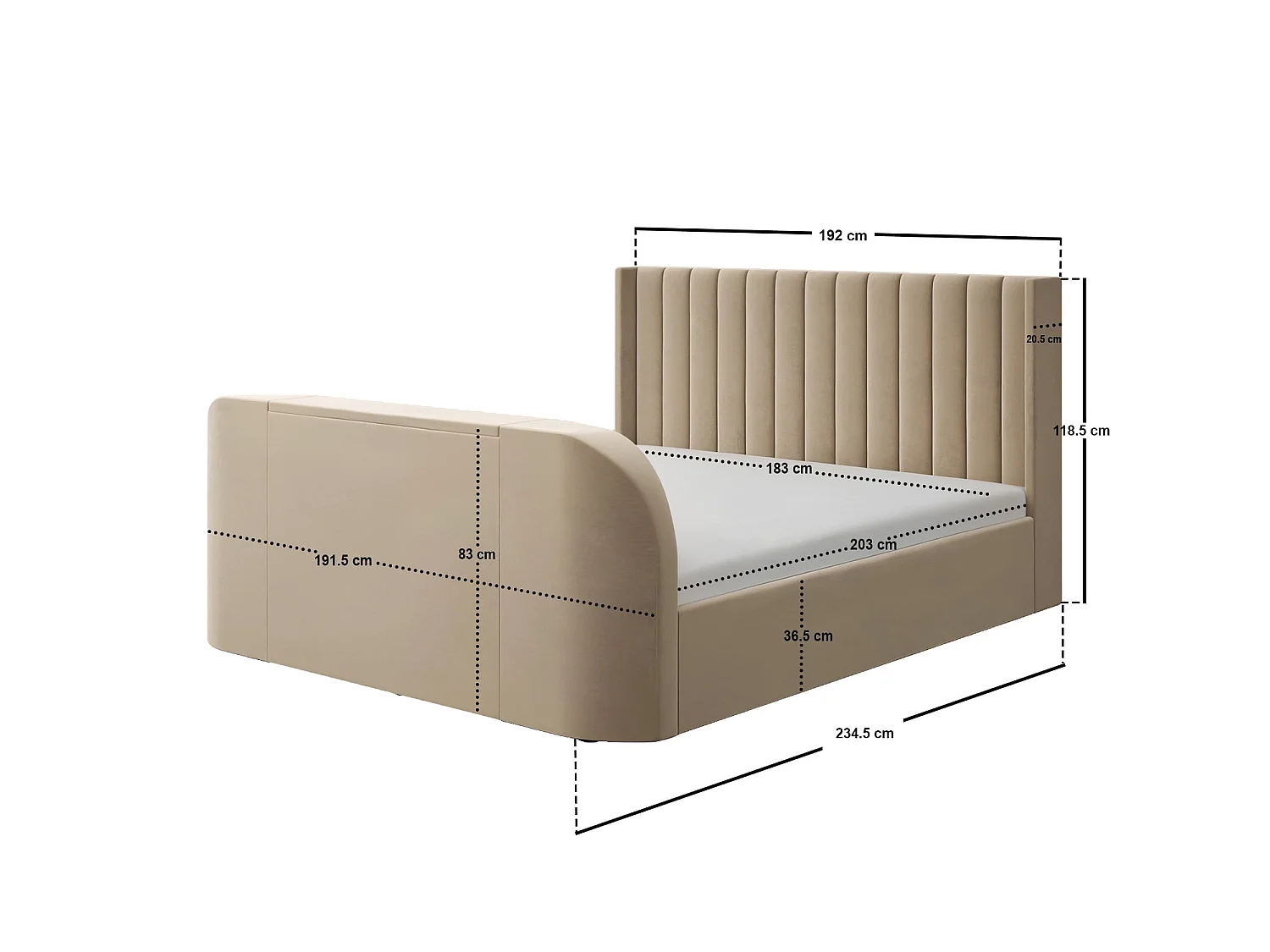 Flair Fallon TV Side Lift Ottoman Bed Beige Velvet Super King