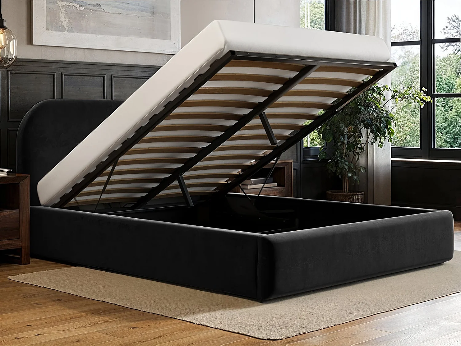 Flair Alba Ottoman Bed Black Velvet Kingsize