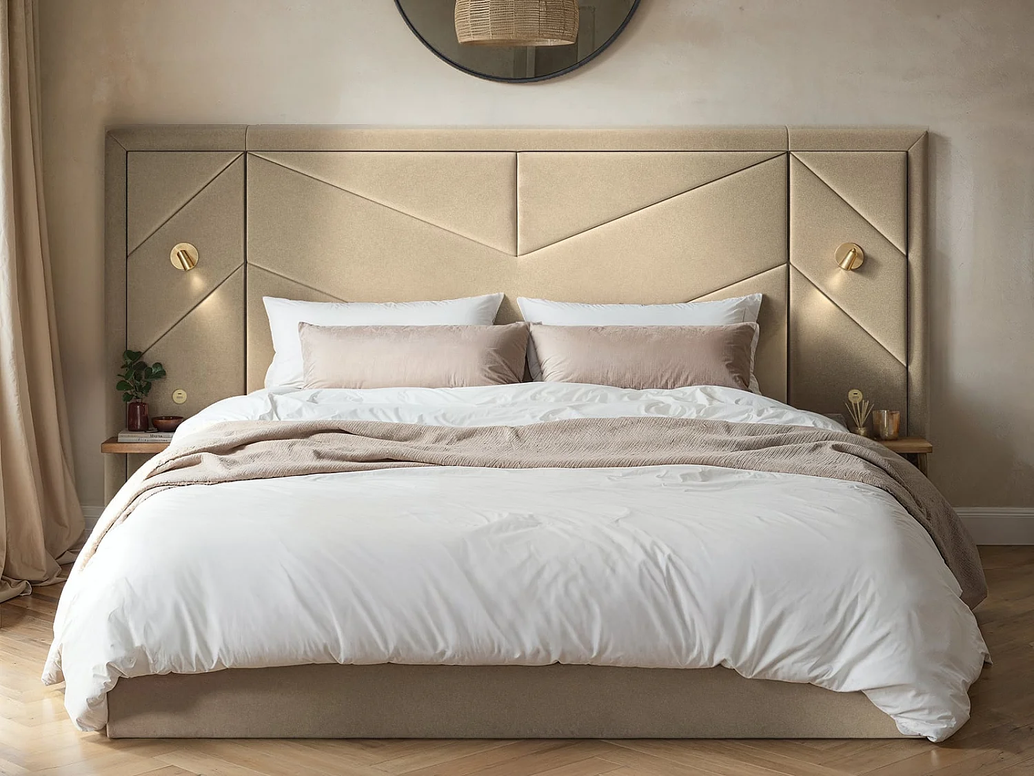 Flair Alice Hotel Ottoman Bed with USB Gold Lights Beige Velvet Kingsize