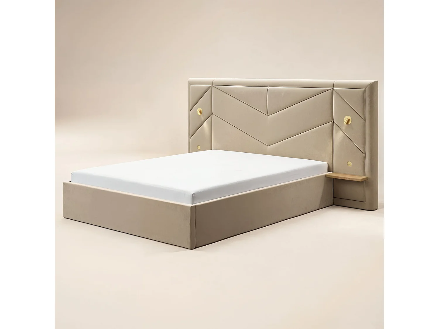 Flair Alice Hotel Ottoman Bed with USB Gold Lights Beige Velvet Kingsize
