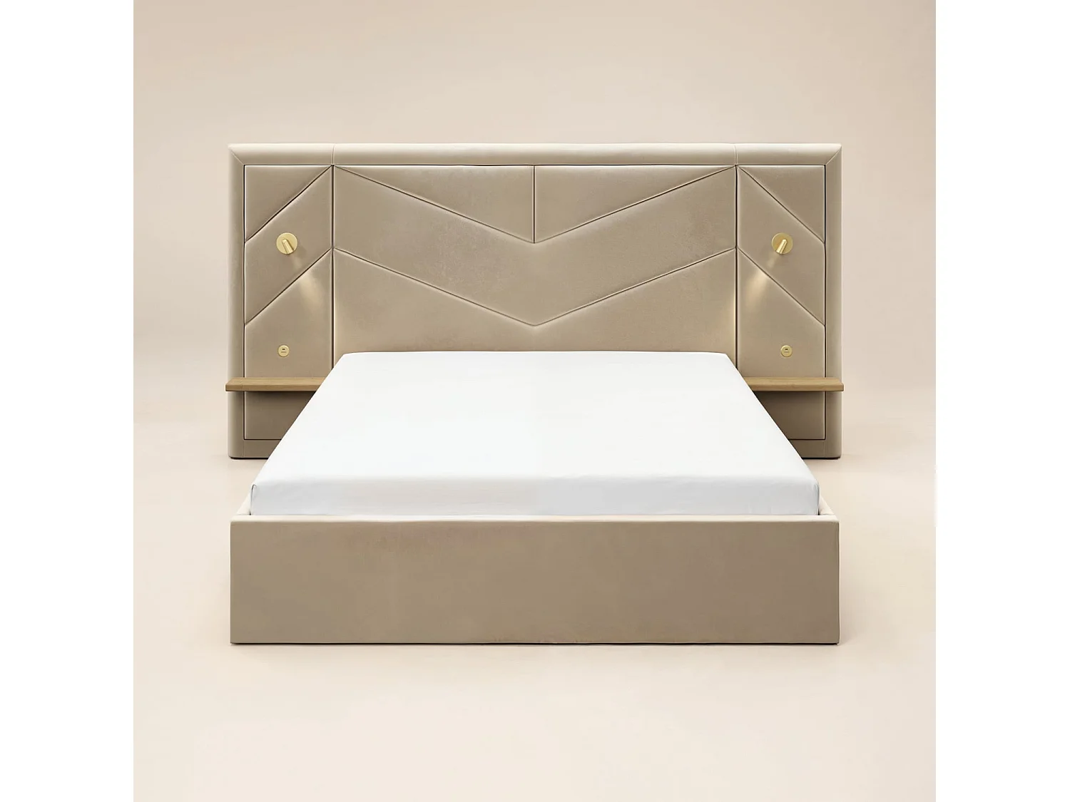 Flair Alice Hotel Ottoman Bed with USB Gold Lights Beige Velvet Kingsize