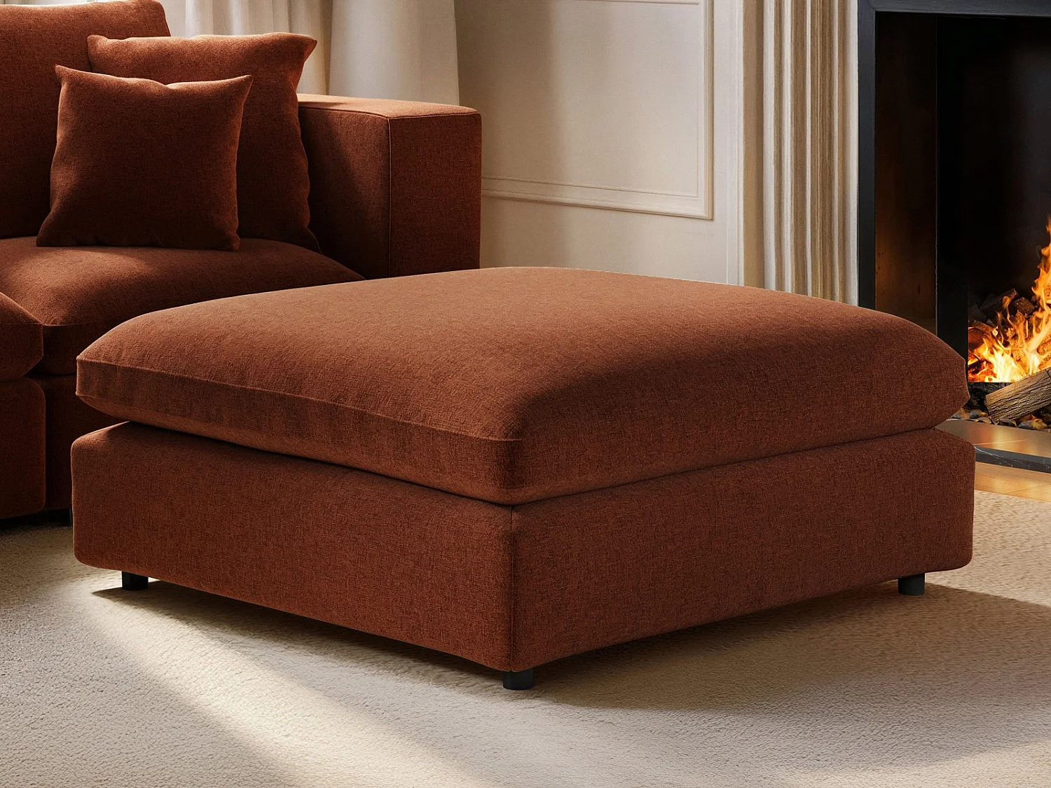 SOLACE+CO Asher 3 Seater Sofa with Footstool Burnt Orange Chenille