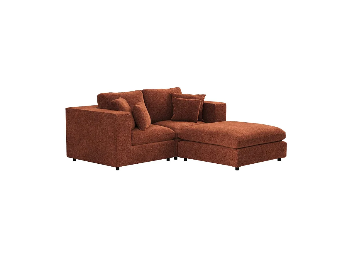 SOLACE+CO Asher 3 Seater Sofa with Footstool Burnt Orange Chenille