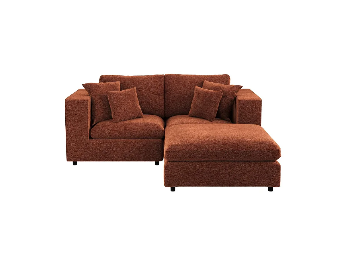 SOLACE+CO Asher 3 Seater Sofa with Footstool Burnt Orange Chenille