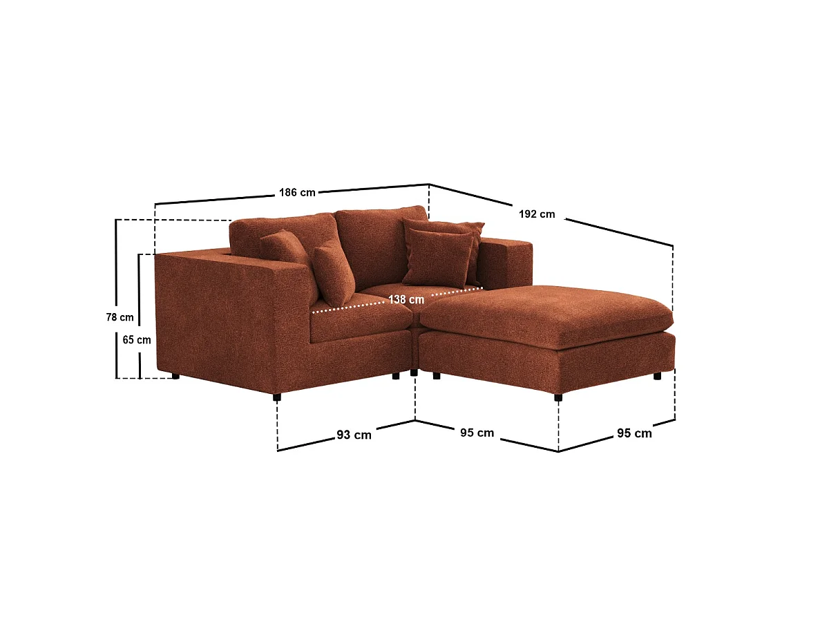 SOLACE+CO Asher 3 Seater Sofa with Footstool Burnt Orange Chenille