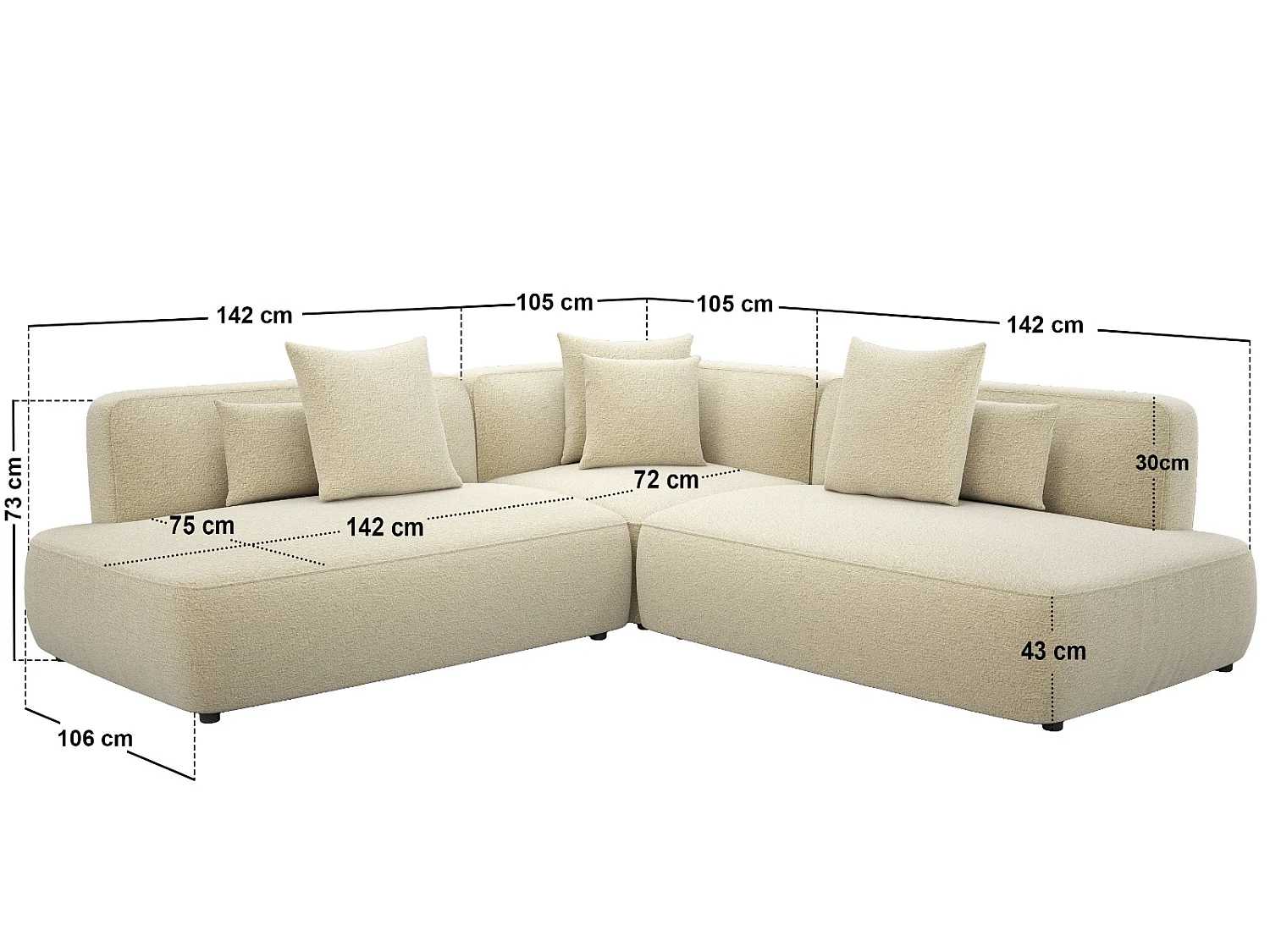 SOLACE+CO Luna Large Sofa Beige Chenille