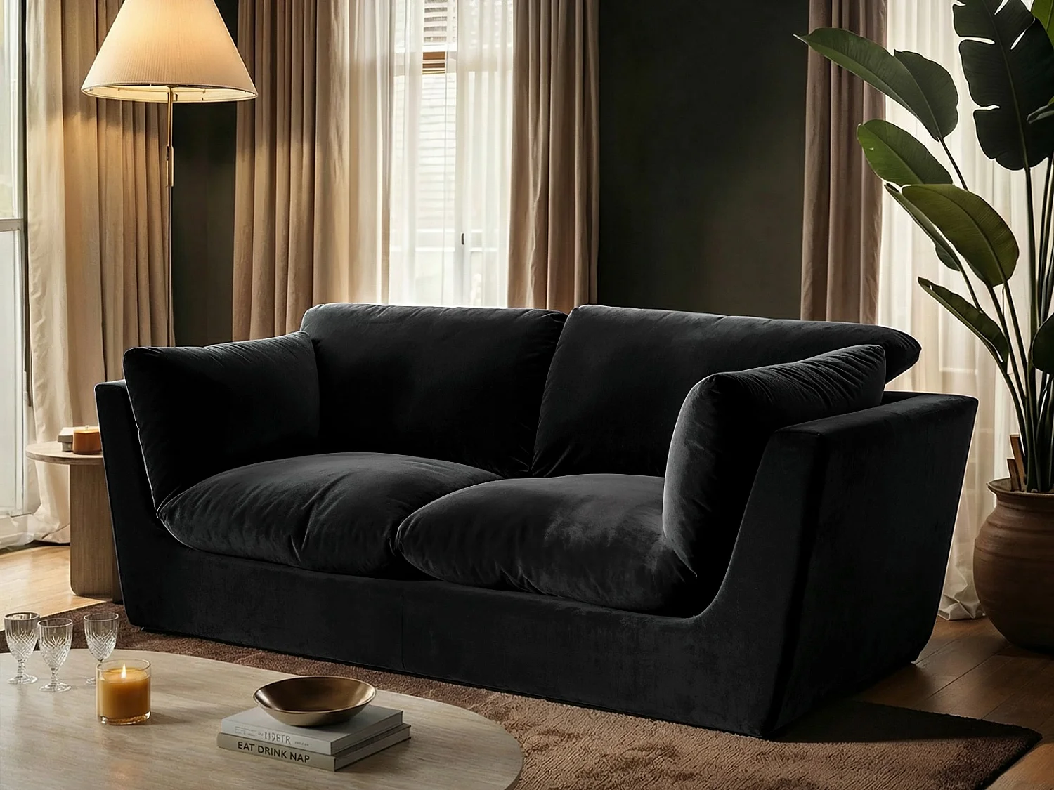 SOLACE+CO Orson 3 Seater Sofa Black Velvet