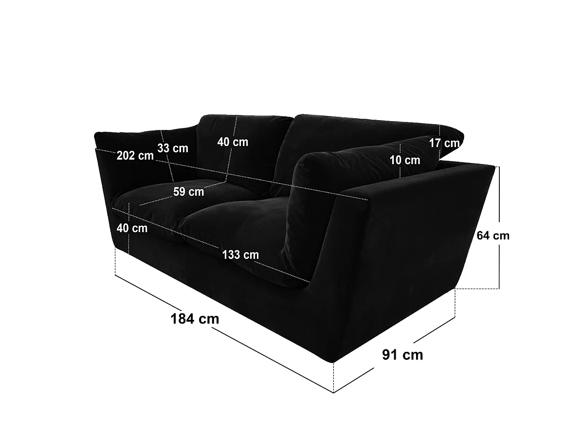 SOLACE+CO Orson 3 Seater Sofa Black Velvet