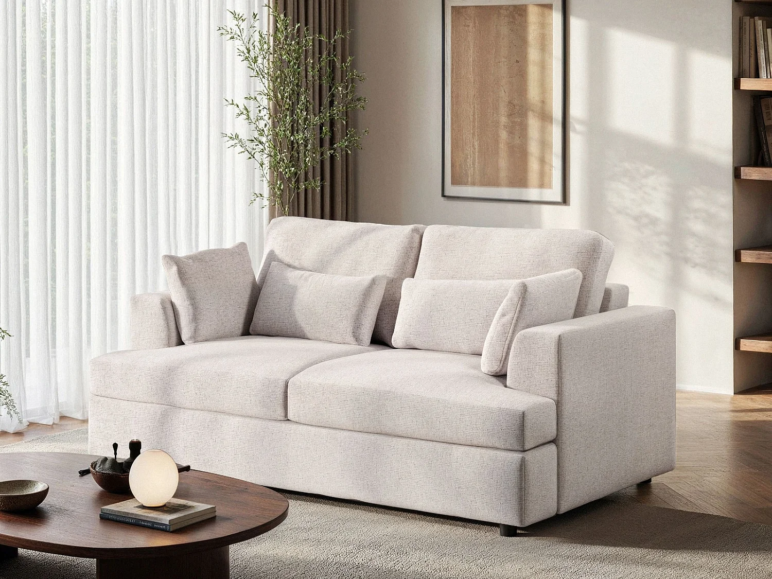 SOLACE+CO Drew 2 Seater Cream Chenille Sofa