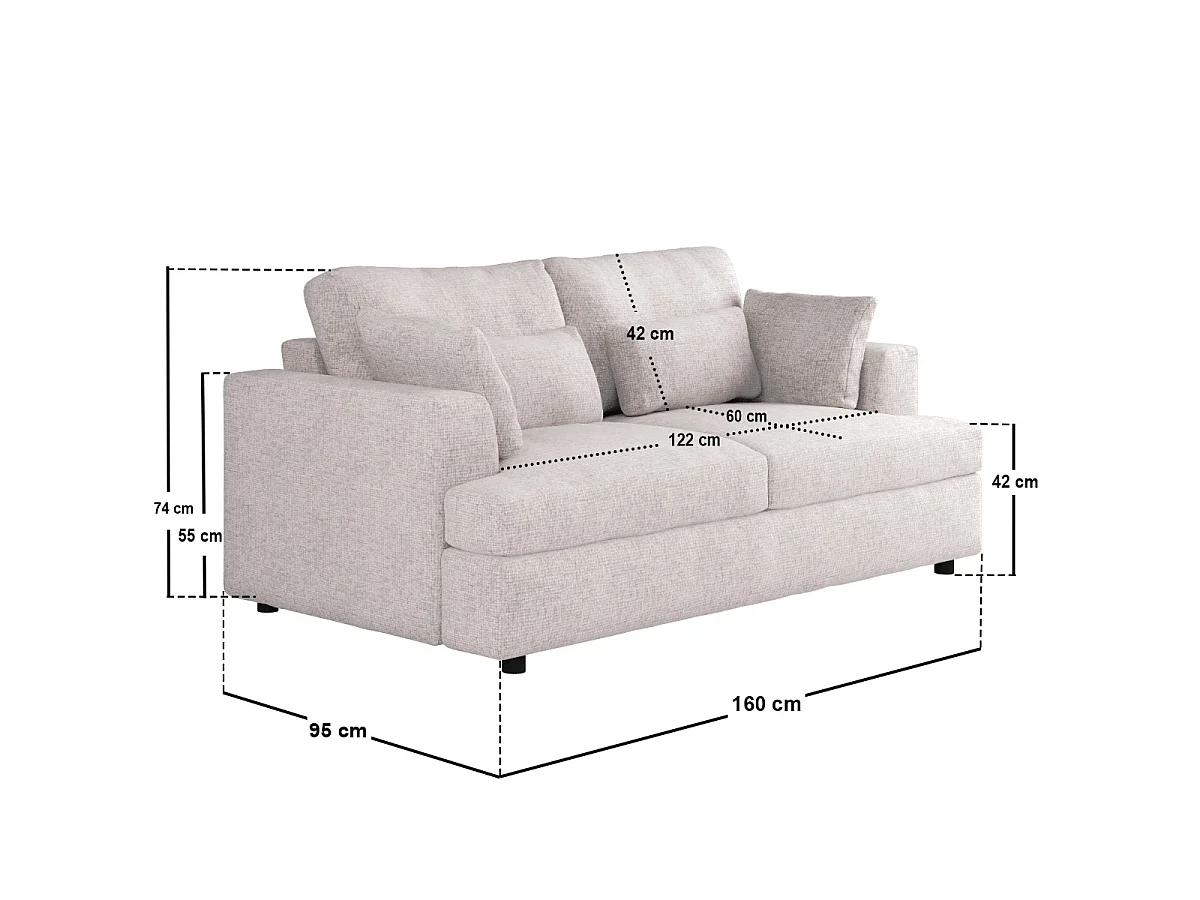 SOLACE+CO Drew 2 Seater Cream Chenille Sofa