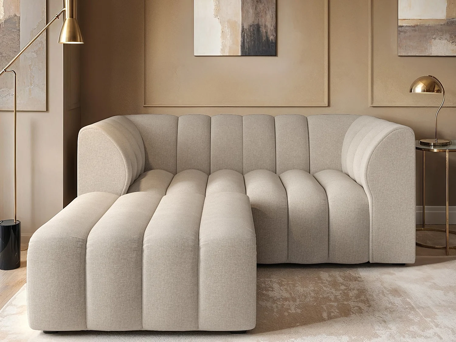 SOLACE+CO Halle 2 Seater with Footstool Beige Chenille