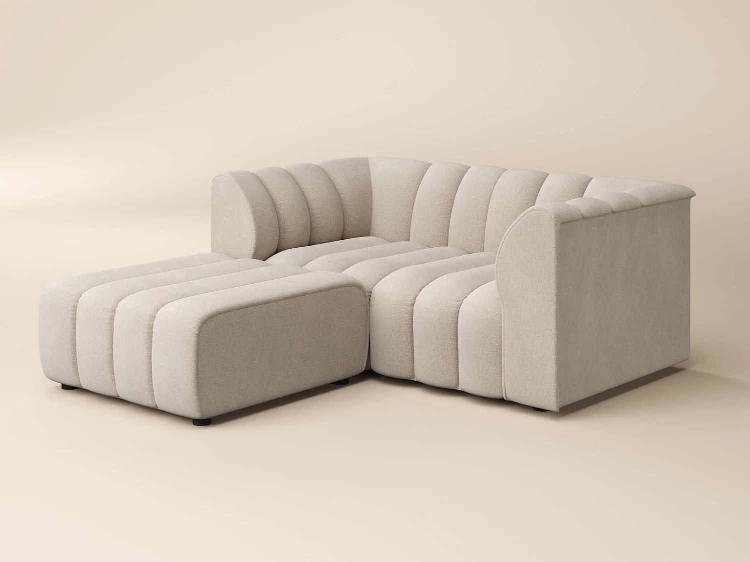 SOLACE+CO Halle 2 Seater with Footstool Beige Chenille