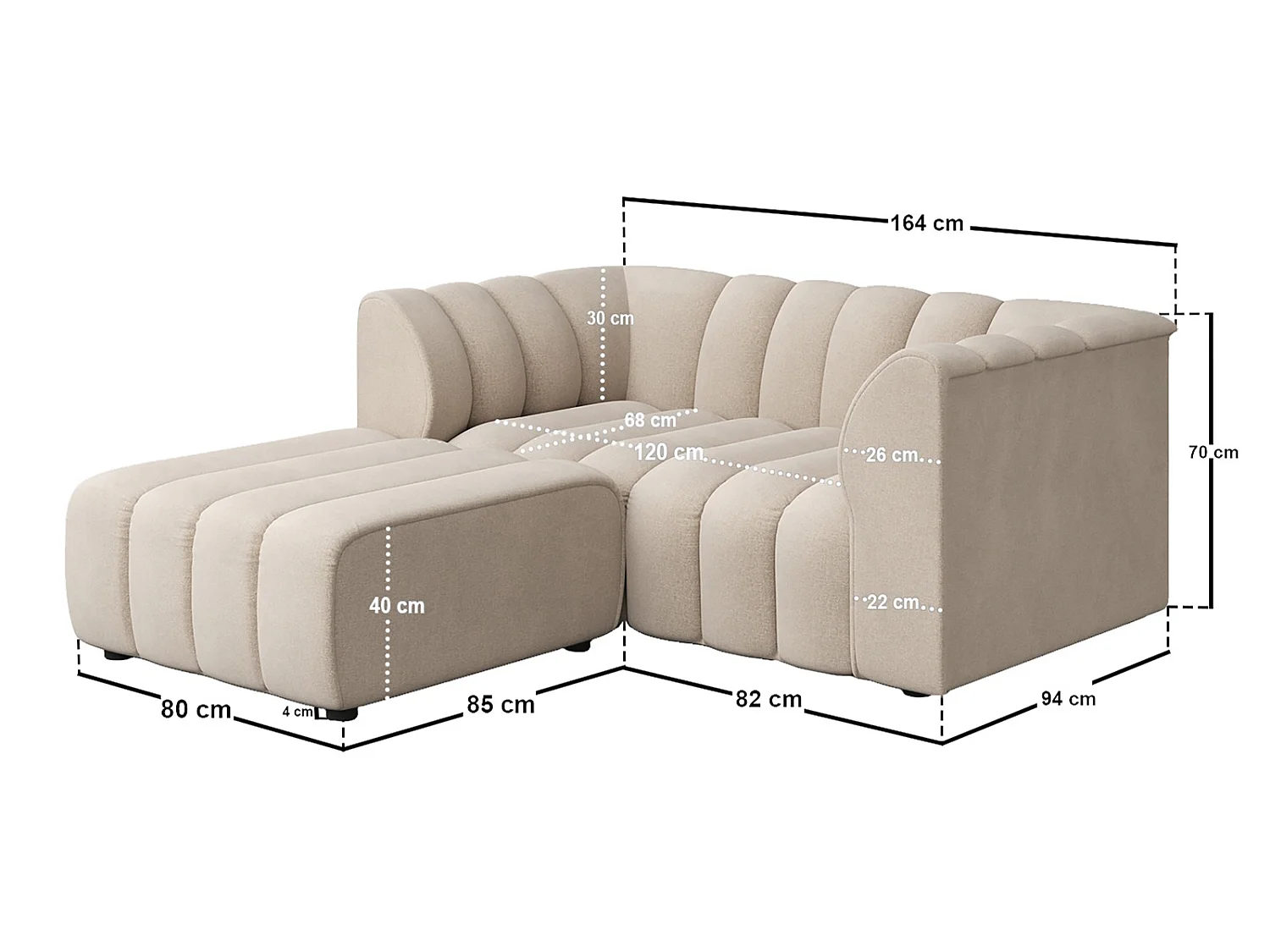 SOLACE+CO Halle 2 Seater with Footstool Beige Chenille