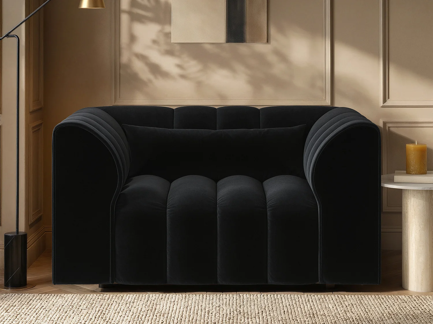SOLACE+CO Halle Loveseat with Footstool - Black