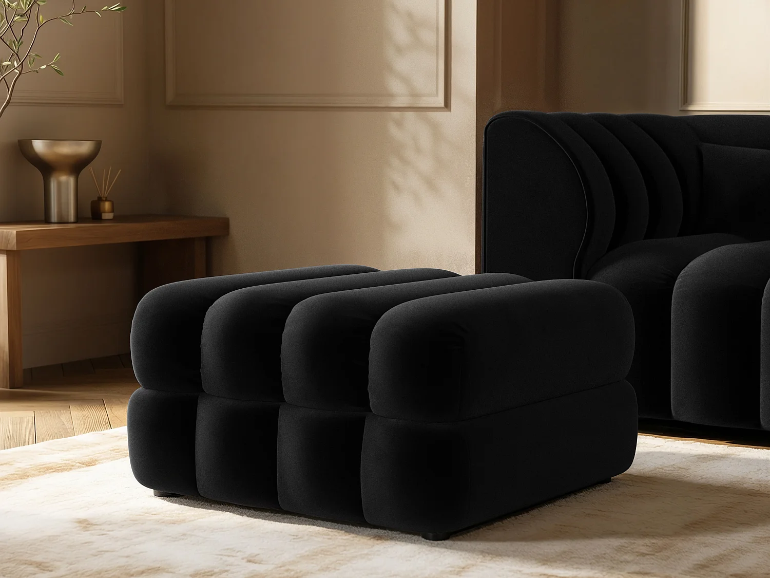 SOLACE+CO Halle Loveseat with Footstool - Black