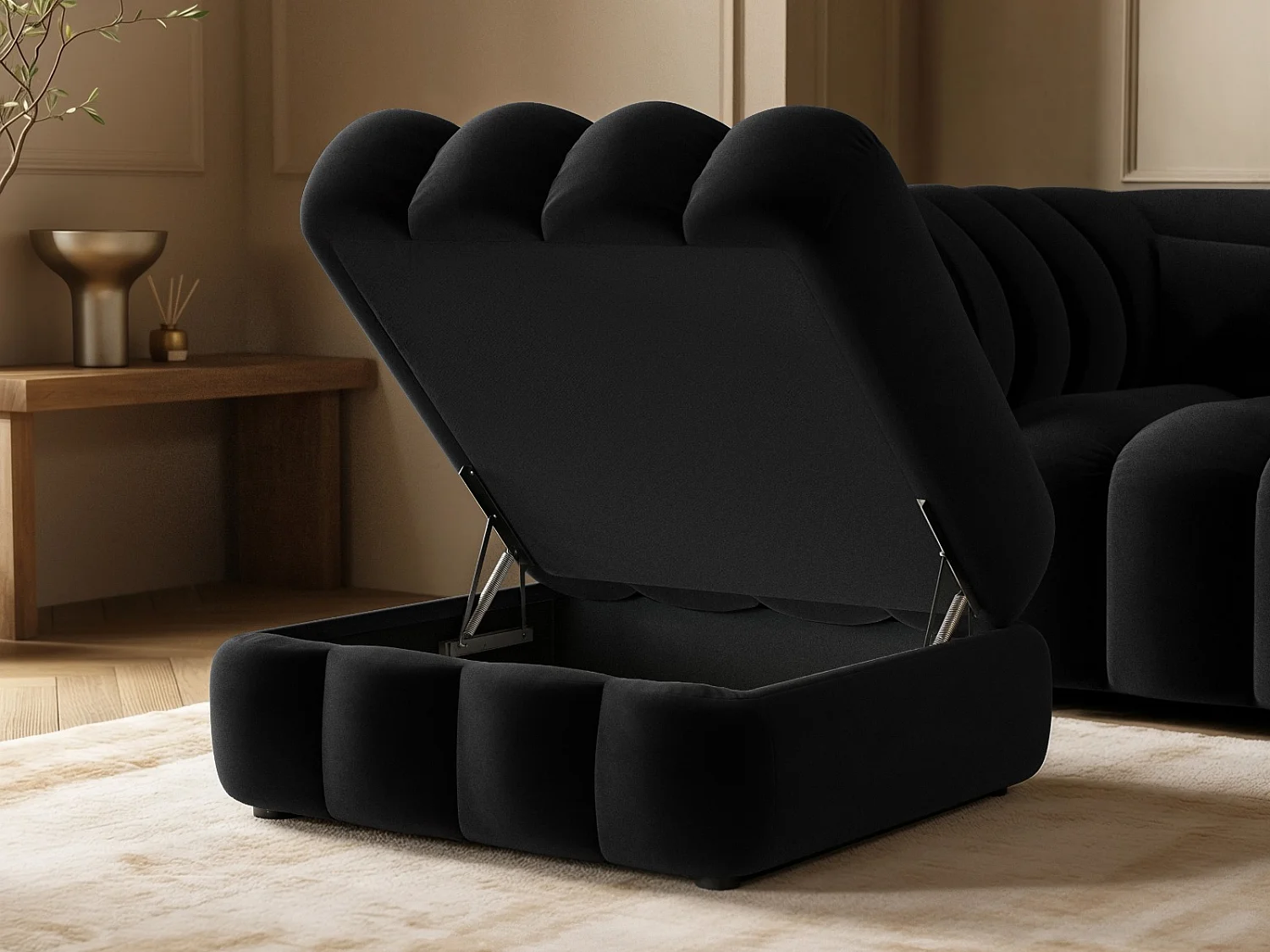 SOLACE+CO Halle Loveseat with Footstool - Black