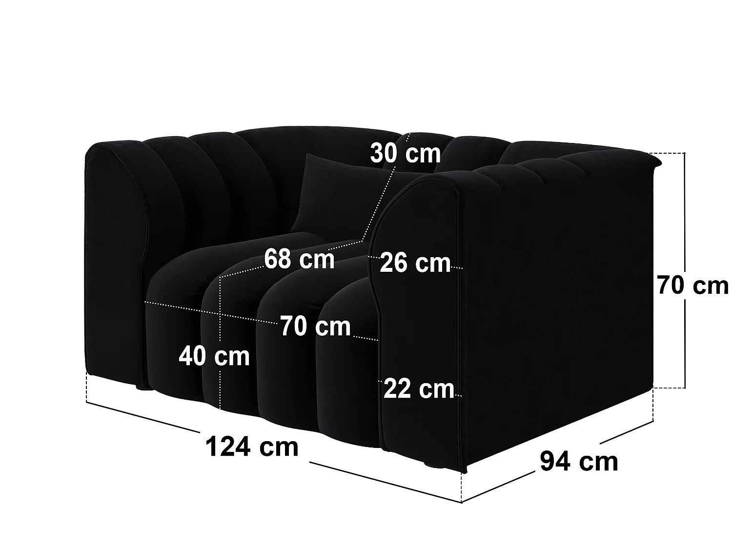 SOLACE+CO Halle Loveseat with Footstool - Black