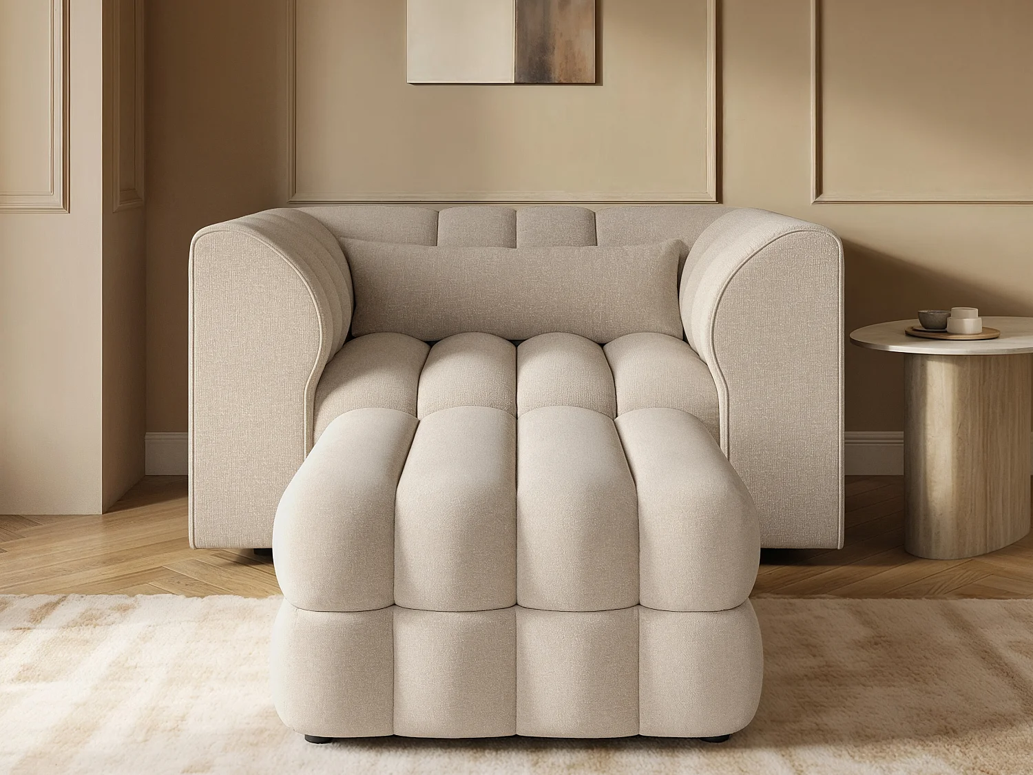 SOLACE+CO Halle Loveseat with Footstool - Beige