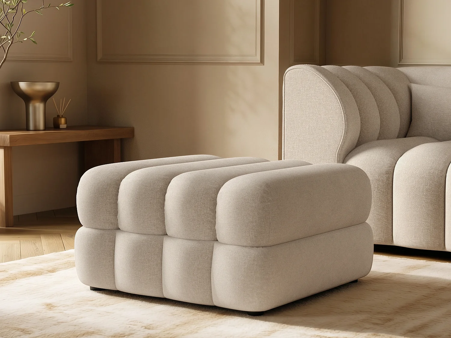 SOLACE+CO Halle Loveseat with Footstool - Beige