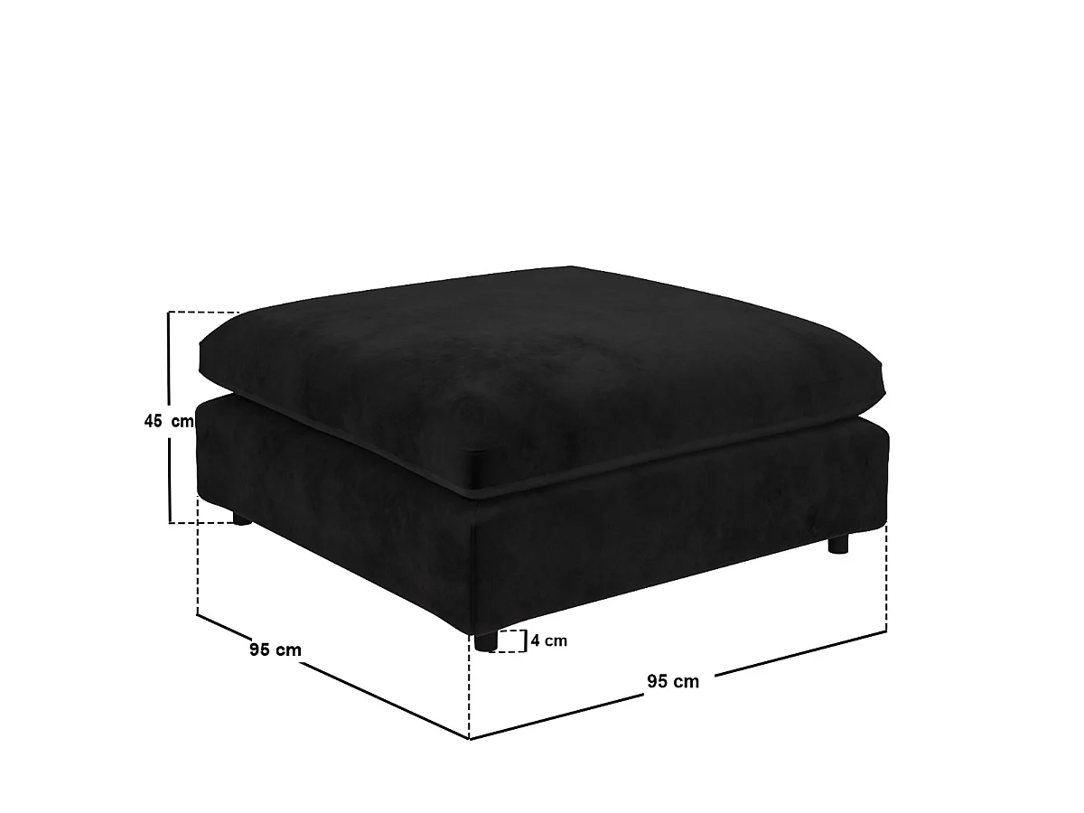 SOLACE+CO Asher 3 Seater Sofa with Footstool Black Velvet