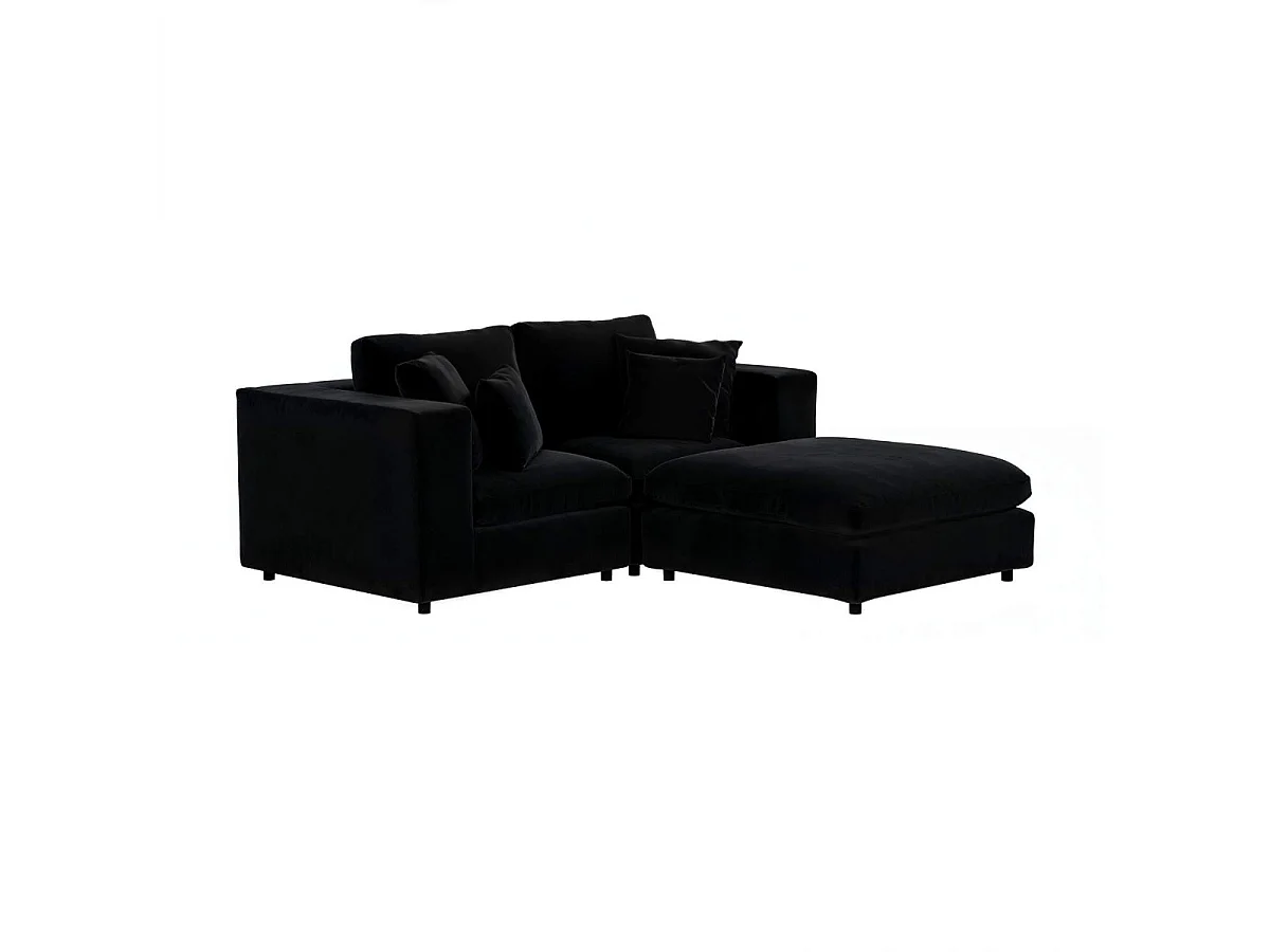 SOLACE+CO Asher 3 Seater Sofa with Footstool Black Velvet