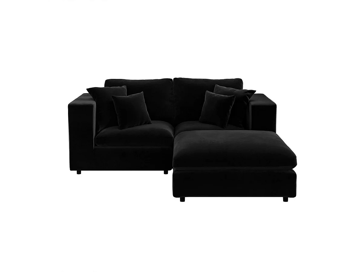SOLACE+CO Asher 3 Seater Sofa with Footstool Black Velvet