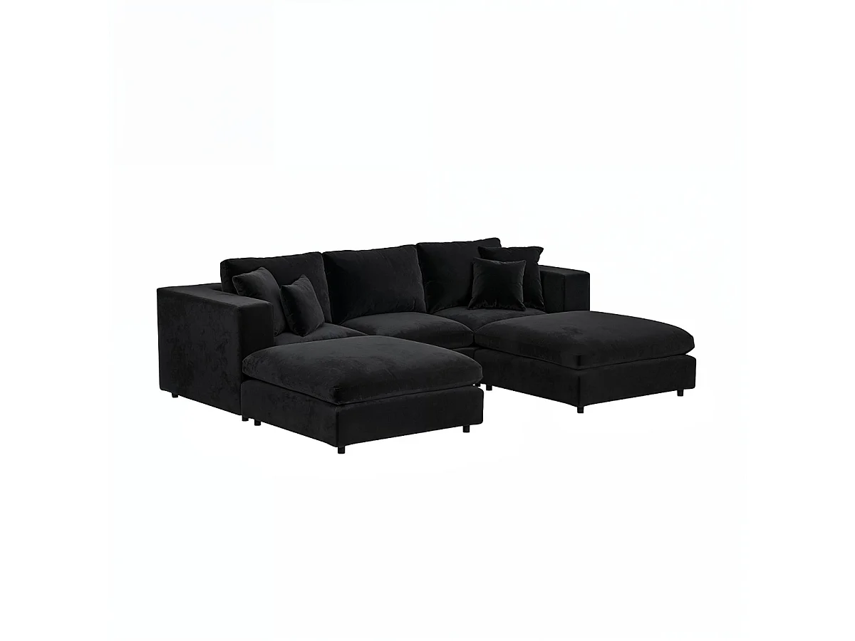 SOLACE+CO Asher U Shape Corner Sofa Bundle Black Velvet