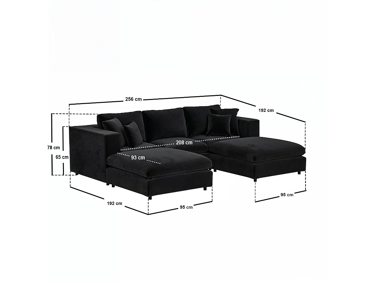 SOLACE+CO Asher U Shape Corner Sofa Bundle Black Velvet