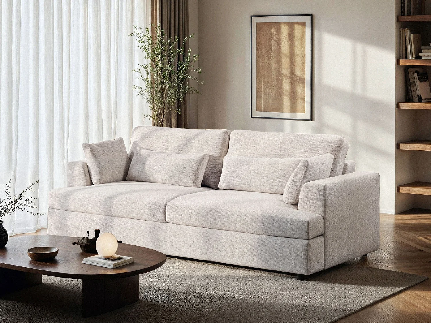SOLACE+CO Drew 3 Seater Cream Chenille Sofa